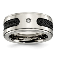 Load image into Gallery viewer, Chisel Titanium Polished Black IP-plated Cables 1/20 Carat Diamond 10mm Band
