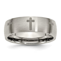 Load image into Gallery viewer, Chisel Titanium Brushed Cross Laser Design 8mm Band
