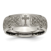 Load image into Gallery viewer, Chisel Titanium Brushed Celtic Cross Laser Design 8mm Band
