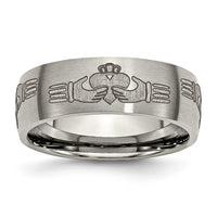 Load image into Gallery viewer, Chisel Titanium Brushed Claddagh Laser Design 8mm Band
