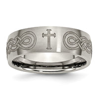 Load image into Gallery viewer, Chisel Titanium Brushed Cross Laser Design 8mm Band
