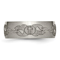 Load image into Gallery viewer, Chisel Titanium Brushed Cross with Flames Laser Design 8mm Band
