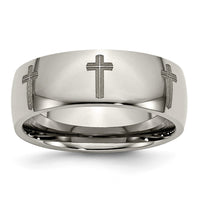 Load image into Gallery viewer, Chisel Titanium Polished Cross Laser Design 8mm Band
