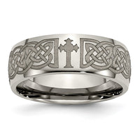 Load image into Gallery viewer, Chisel Titanium Polished Celtic Cross Laser Design 8mm Band
