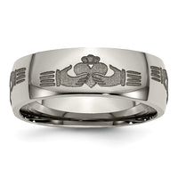 Load image into Gallery viewer, Chisel Titanium Polished Claddagh Laser Design 8mm Band
