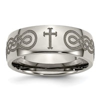 Load image into Gallery viewer, Chisel Titanium Polished Cross Laser Design 8mm Band
