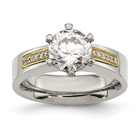 Load image into Gallery viewer, Chisel Titanium Polished with 14k Gold Inlay Accent CZ Ring
