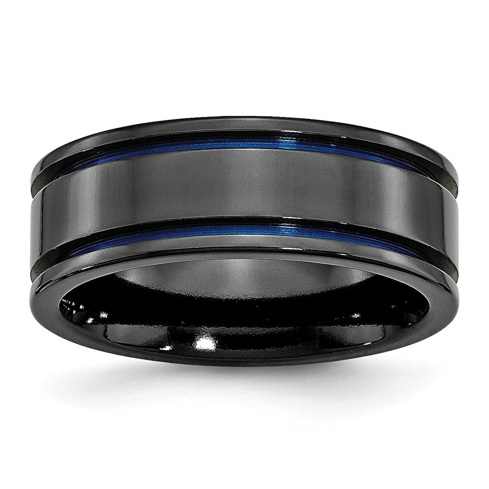Chisel Titanium Black Ti Polished Blue Anodized 8mm Grooved Band