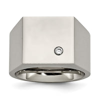 Load image into Gallery viewer, Chisel Titanium Polished CZ Signet Ring
