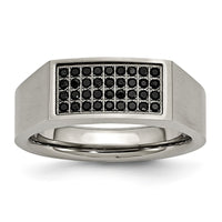 Load image into Gallery viewer, Chisel Titanium Brushed and Polished Black IP-plated CZ Signet Ring
