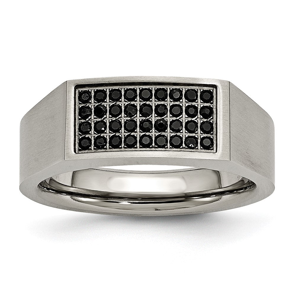 Chisel Titanium Brushed and Polished Black IP-plated CZ Signet Ring