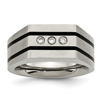 Load image into Gallery viewer, Chisel Titanium Brushed and Polished Black IP-plated CZ Signet Ring
