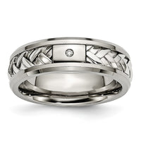 Load image into Gallery viewer, Chisel Titanium with Sterling Silver Inlay Polished 1pt. Diamond 7mm Band
