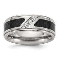 Load image into Gallery viewer, Chisel Titanium Polished with Black Carbon Fiber Inlay and CZ 8mm Band
