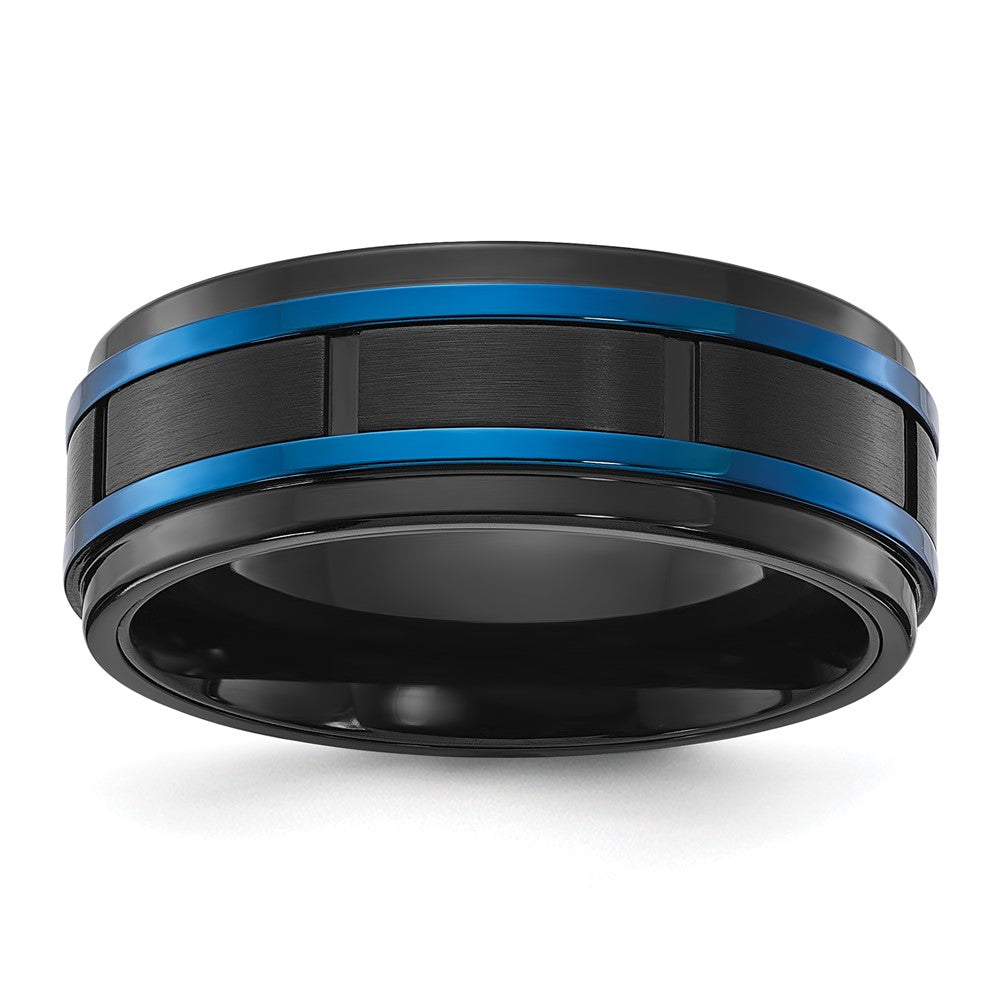 Chisel Titanium Brushed and Polished Black and Blue IP-plated 8mm Band