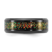 Load image into Gallery viewer, Chisel Titanium Polished Black IP-plated Multi-color Opal Inlay 8mm Band
