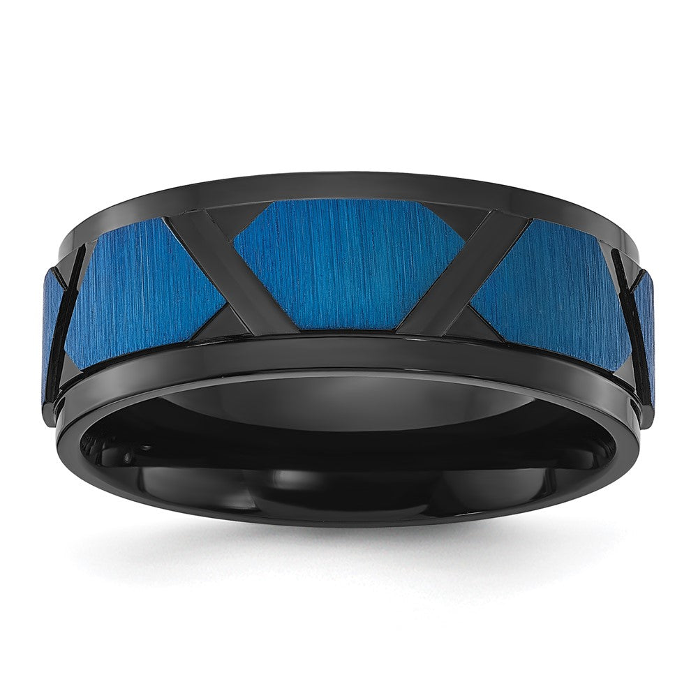 Chisel Titanium Brushed and Polished Black and Blue IP-plated 8mm Band