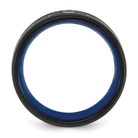 Load image into Gallery viewer, Chisel Titanium Polished Black and Blue IP-plated with Blue CZ Carbon Fiber Inlay in Clear Epoxy 8mm Band

