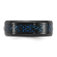 Load image into Gallery viewer, Chisel Titanium Polished Black and Blue IP-plated with Blue CZ Carbon Fiber Inlay in Clear Epoxy 8mm Band
