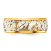 Load image into Gallery viewer, Chisel Titanium Polished Yellow IP-plated with Ceramic Fragments Inlay 8mm Band
