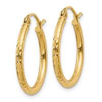 Load image into Gallery viewer, 14k Diamond-cut 2mm Round Tube Hoop Earrings
