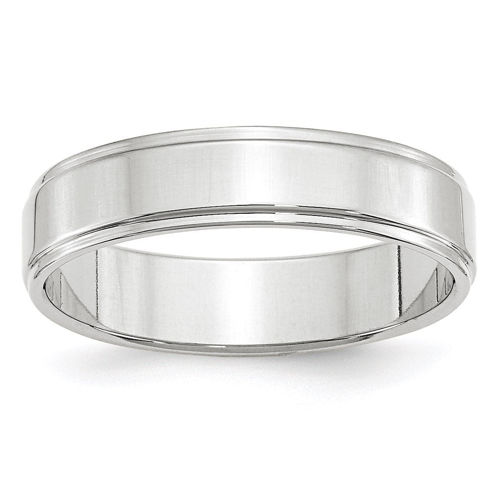14k White Gold 5mm Flat with Step Edge Wedding Band Size 12
