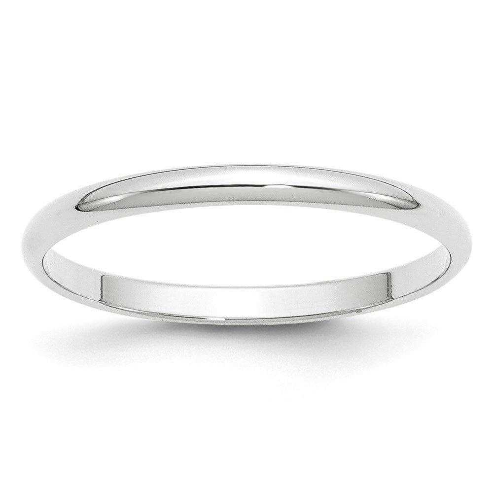 14k White Gold 2mm Lightweight Half Round Wedding Band Size 12