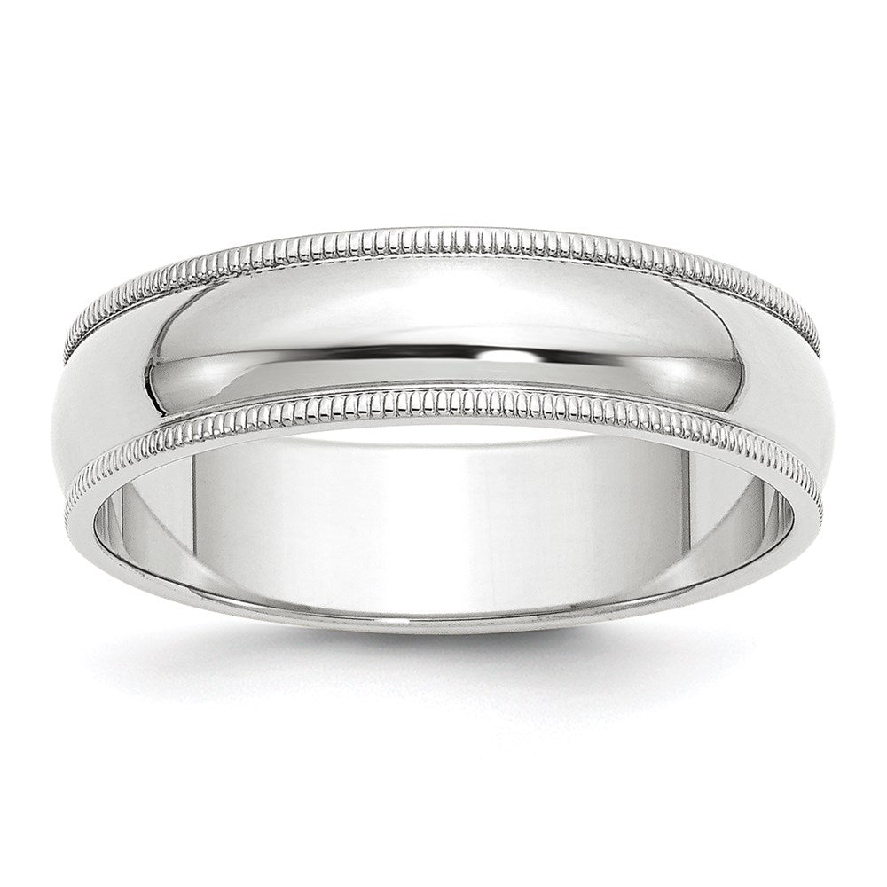 14k White Gold 6mm Milgrain Half Round Wedding Band Size 5.5