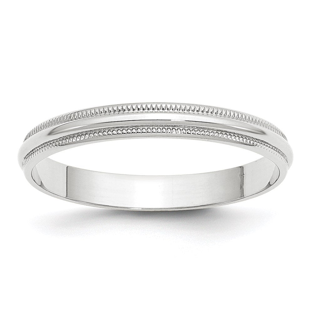 14k White Gold 3mm Lightweight Milgrain Half Round Wedding Band Size 5