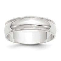 Load image into Gallery viewer, 14k White Gold 6mm Lightweight Milgrain Half Round Wedding Band Size 12
