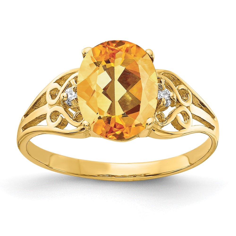14k 9x7mm Oval Citrine AA Diamond ring
