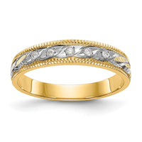 Load image into Gallery viewer, 14k and Rhodium AA Quality 1/20 carat Diamond Trio Ladies Complete Wedding Band
