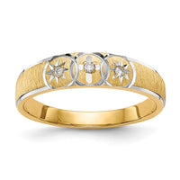 Load image into Gallery viewer, 14k and Rhodium AA Quality .03 carat Diamond Trio Ladies Complete Wedding Band with Cross
