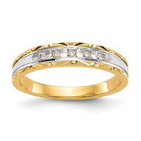 Load image into Gallery viewer, 14k and Rhodium AA Quality 1/20 carat Diamond Trio Ladies Complete Wedding Band
