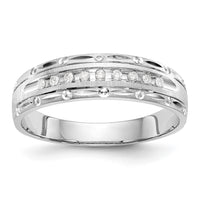 Load image into Gallery viewer, 14k White Gold AA Quality 1/10 carat Diamond Trio Mens Complete Wedding Band
