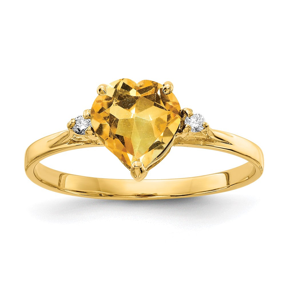 14k 7mm Heart Citrine AA Diamond ring