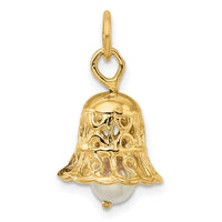 Load image into Gallery viewer, 14k 3D Wedding Bell w/ Fresh Water Cultured Pearl Charm
