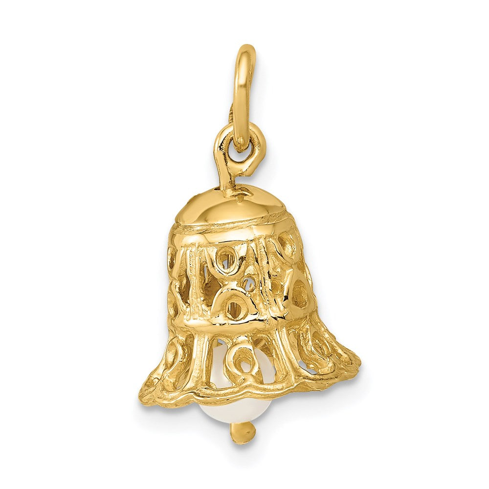 14k 3D Wedding Bell w/ Fresh Water Cultured Pearl Charm