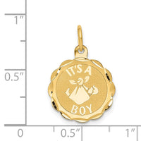 Load image into Gallery viewer, 14k Polished IT&#39;S A BOY Scalloped Disc Charm
