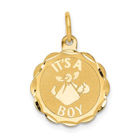 Load image into Gallery viewer, 14k Polished IT&#39;S A BOY Scalloped Disc Charm
