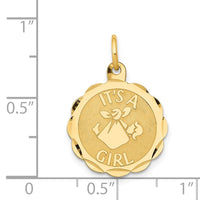 Load image into Gallery viewer, 14k Polished IT&#39;S A GIRL Scalloped Disc Charm
