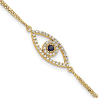Load image into Gallery viewer, 14k Complete A Diamond and Sapphire Evil Eye 2-Strand 7 inch Bracelet with 1 inch Extender
