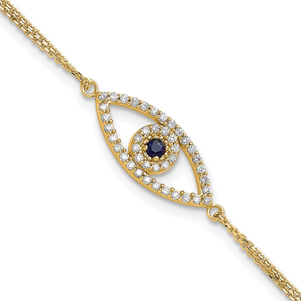 14k  AAA Diamond/Sapphire Evil Eye w/ 1in Ext.Bracelet