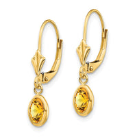 Load image into Gallery viewer, 14k 6x4 Oval Bezel November/Citrine Leverback Earrings
