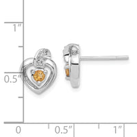 Load image into Gallery viewer, 14k White Gold Diamond &amp; Citrine November Birthstone Heart Earrings
