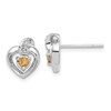 14k White Gold Diamond & Citrine November Birthstone Heart Earrings