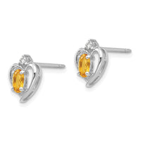 Load image into Gallery viewer, 14k White Gold Citrine and Diamond Heart Post Earrings
