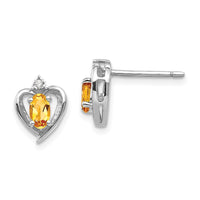 Load image into Gallery viewer, 14k White Gold Citrine and Diamond Heart Post Earrings
