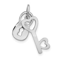 Load image into Gallery viewer, 14k White Gold Polished Moveable Lock and Heart Key Charm
