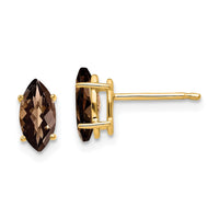 Load image into Gallery viewer, 14k 8x4 Marquise Checker-Cut Smoky Quartz Earring
